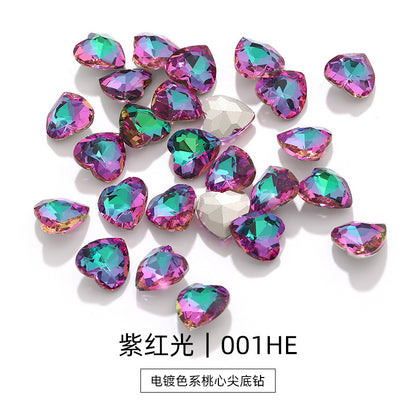 Love electroplating color peach heart pointed bottom diamond multi-color love crystal glass diamond wedding dress clothing shoe bag DIY accessories