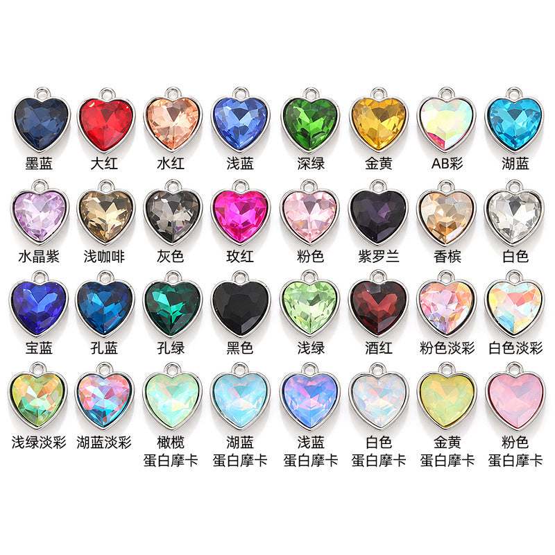 Heart-inlaid 12MM peach heart single crystal pendant bracelet, headpiece, flower tray material, DIY accessory pendant
