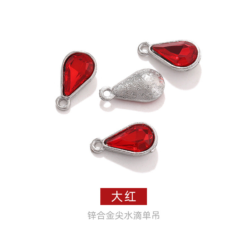 Zinc alloy pointed waterdrop pendant, crystal glass diamond DIY jewelry, earrings with diamond, single hanging glass waterdrop rhinestone