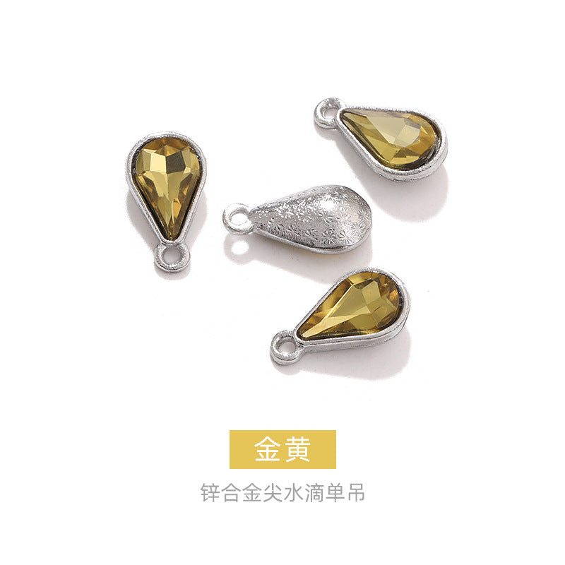 Zinc alloy pointed waterdrop pendant, crystal glass diamond DIY jewelry, earrings with diamond, single hanging glass waterdrop rhinestone