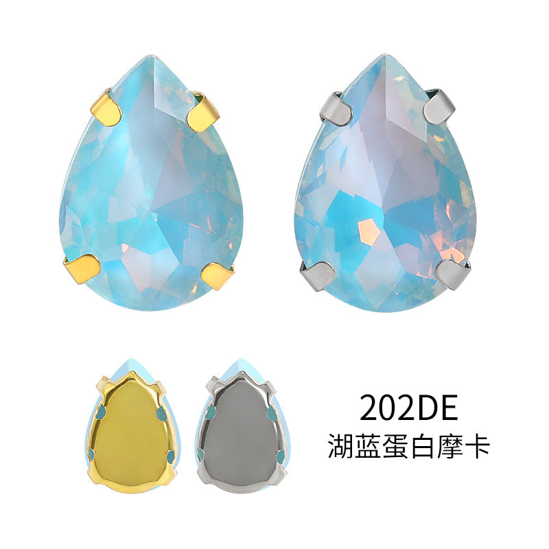 Xichuan waterdrop egg white mocha four-corner claw drill hand-stitched glass teardrop water rhinestone DIY accessories and accessories