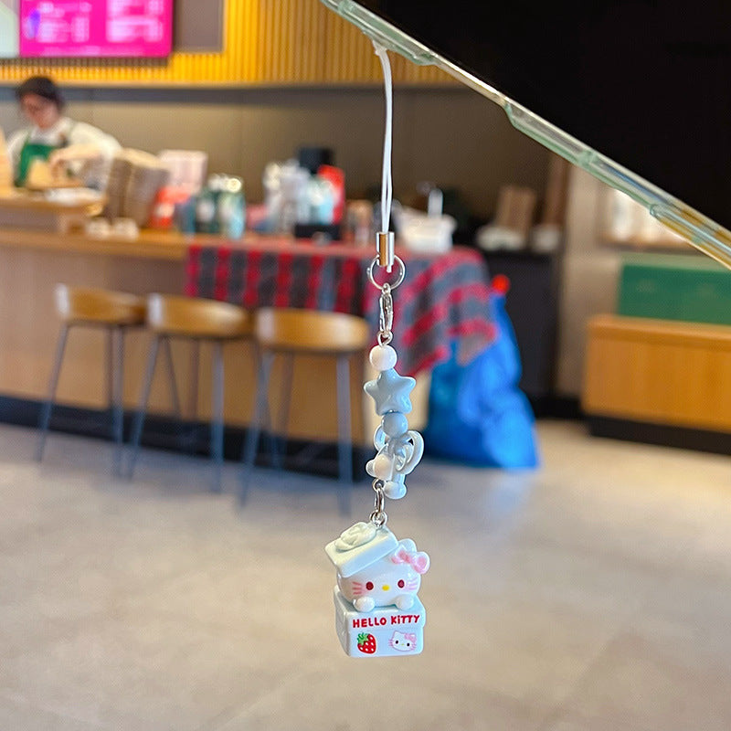 Original handmade DIY cute cat mobile phone chain lanyard car bag beaded keychain doll pendant
