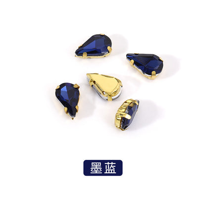 Gold-soled pointed waterdrop glass claw drill, standard cut shoe decorations, wedding dress accessories, crystal accessories, hand-stitched rhinestones with holes