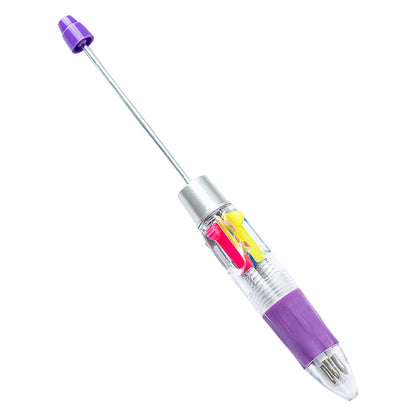 Four-Color Beaded Pens - Multi-Color Plastic Students Four-in-One Press Handbook Pen