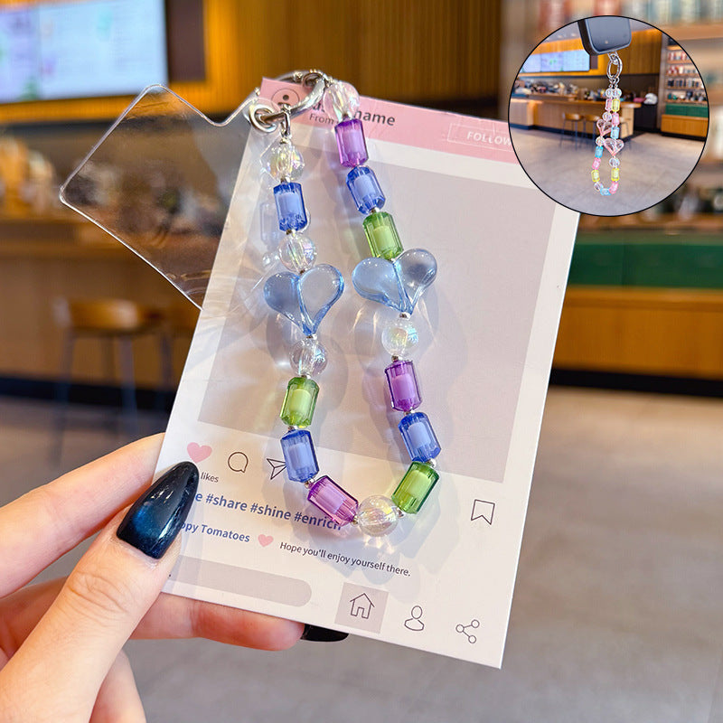 Creative DIY Love Beaded Mobile Phone Chain Keychain Pendant Couple Car Key Chain Bag Bracelet Pendant Small