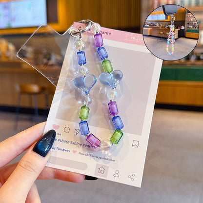 Creative DIY Love Beaded Mobile Phone Chain Keychain Pendant Couple Car Key Chain Bag Bracelet Pendant Small