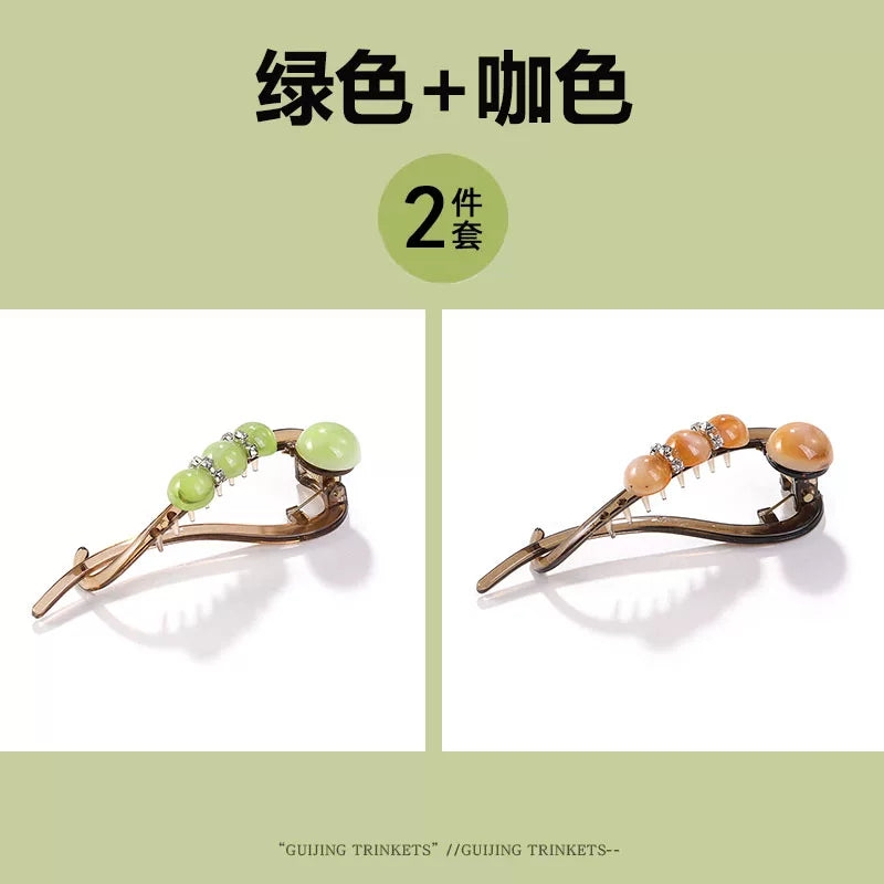 High-end and elegant beaded twisted clip, rhinestone hair clip for women, no poking at the back of the head, updo claw clip, versatile flat-head clip