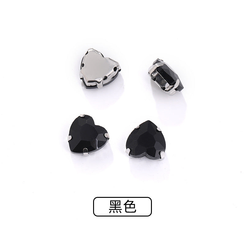 Heart Crystal Claw Rhinestones with Holes - Glass Hand-Sewn Wedding Dress Event Accessories
