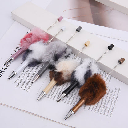 Leopard print plush ballpoint pen creative DIY beading, cute fluffy ballpoint pen, handmade hairball, high-value student