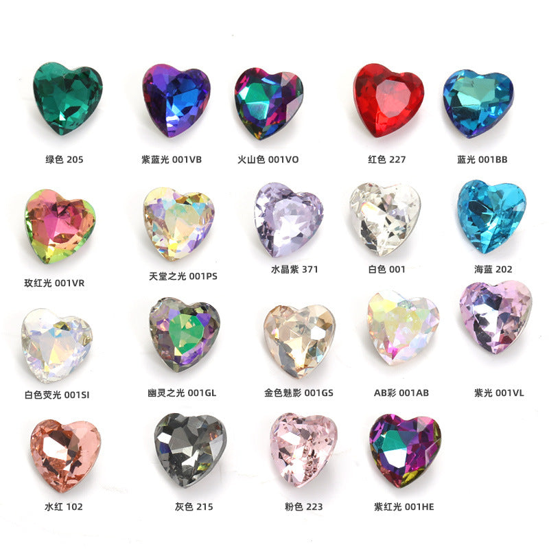 K9 Heart-Shaped Pointed Diamond Nail Art Diamond Phone Case Sparkling Diamond Wedding Dress Accessories Accessories Pointed Bottom Heart-shaped Diamond