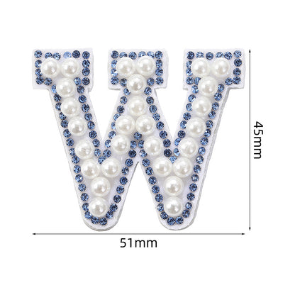 Blue diamond seamless adhesive 26 English letters for clothing and makeup bag decoration, non-woven fabric patch, adhesive backing