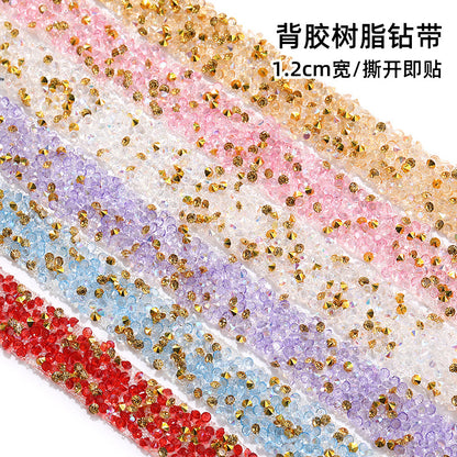 New colorful diamond strip, 1.2cm peel-off, instant adhesive gold resin diamond double-sided tape DIY shoe, bag, headband, accessories