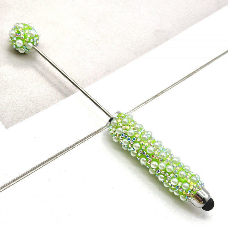 New pearl full diamond touch screen pen diy pearl capacitive touch ballpoint pen puzzle piercable bead cute pen wholesale