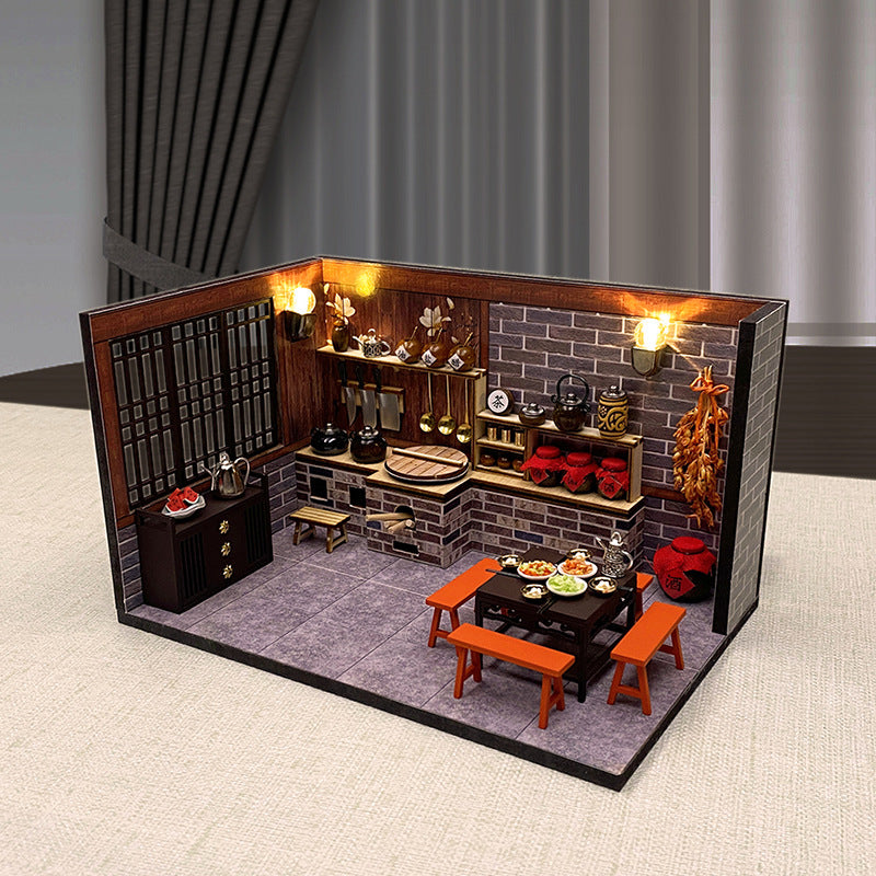 Meidai DIY Cottage Ancient Style Yao Hua Hanju Retro Juzao Jun Wooden Handmade Building Assembling Toys Creative Send