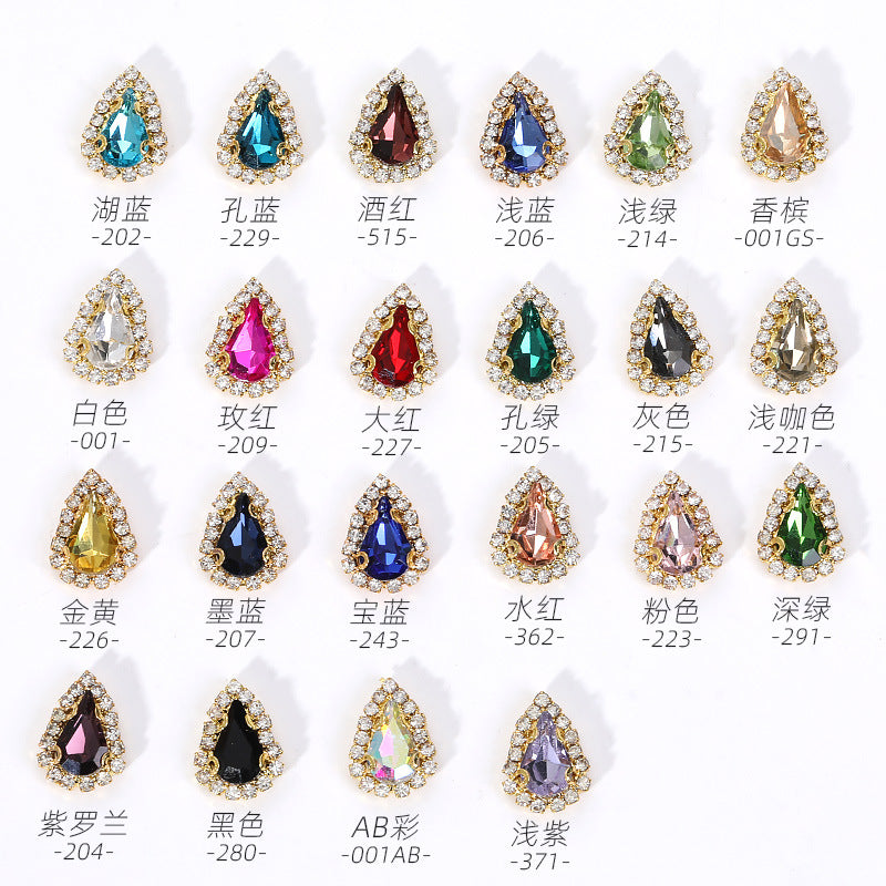 Pointed waterdrop claw rhinestone edge 4-hole hand-stitched rhinestone DIY headwear accessory clothing flash rhinestone accessory pointed waterdrop crystal buckle