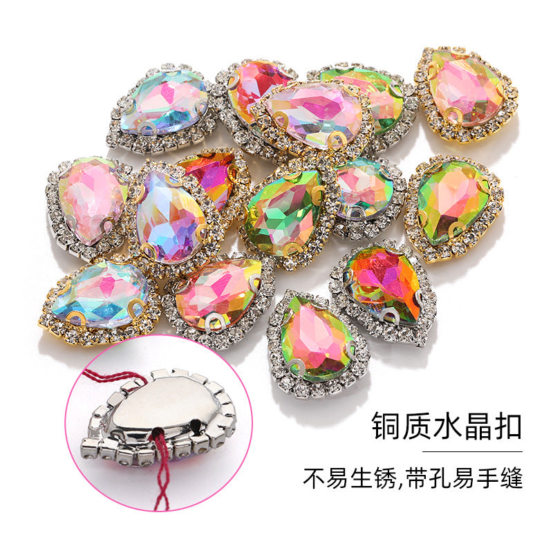 New waterdrop copper crystal buckle with vivid light color thickened base strap hole claw diamond shoes and hats and clothing accessories
