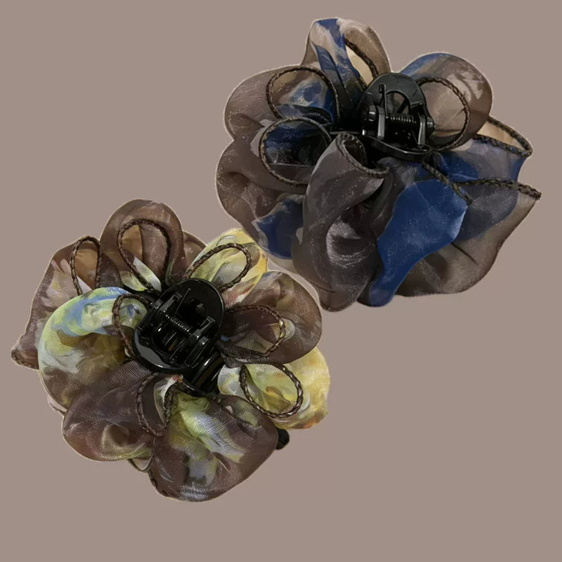 Korean style elegant high-end new organza floral claw clip for women, sophisticated hair clip, back hair clip, hair clip for the back of the head, hair accessory