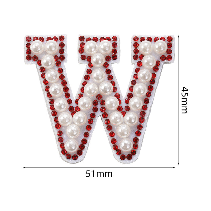 Red diamond 26-letter fabric patch set, hot-flung colored letter patch patch, clothing bag with diamond-embedded fabric patch