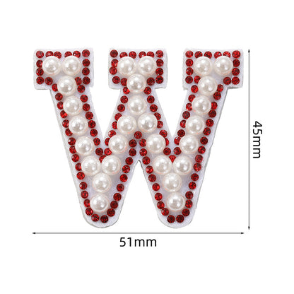 Red diamond 26-letter fabric patch set, hot-flung colored letter patch patch, clothing bag with diamond-embedded fabric patch