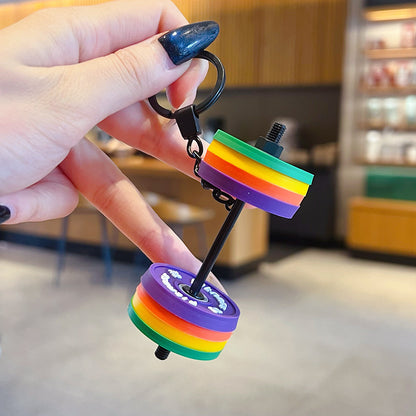 Creative DIY Sports Style Fitness Barbell Keychain Pendant Female Couple Miu Series Bag Pendant Keychain Accessories