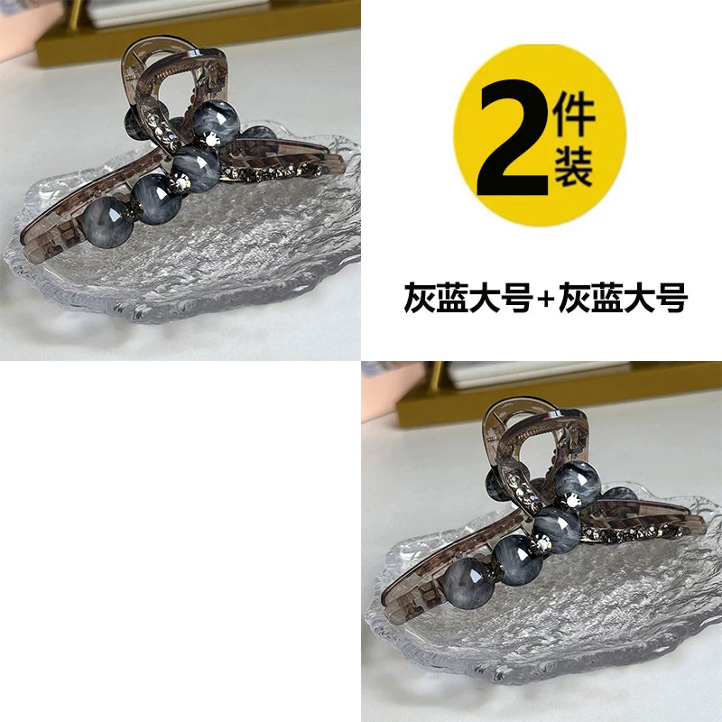 High-end look, small hair volume claw clip for women, 2026 new pearl rhinestone hair clip, back hair coil clip, shark clip headwear