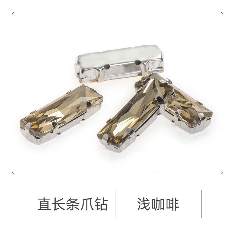 Xichuan Straight Long Claw Rhinestone Glass Hand-Stitched Diamond DIY Accessories Shoe Bag Handmade Materials White K with Claw Diamond