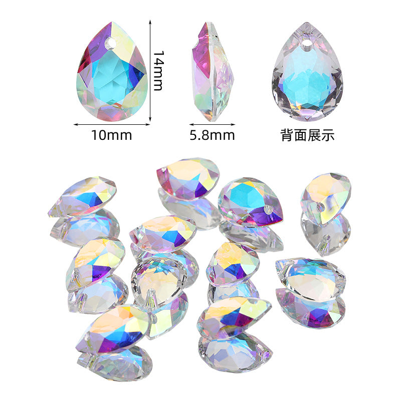 K9 High-End Waterdrop Single-Hole Glass Pendant with Perforated 10*14 Pointed Base Rhinestone Accessories for Wedding Dresses, Shoes, and Bags