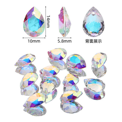 K9 High-End Waterdrop Single-Hole Glass Pendant with Perforated 10*14 Pointed Base Rhinestone Accessories for Wedding Dresses, Shoes, and Bags