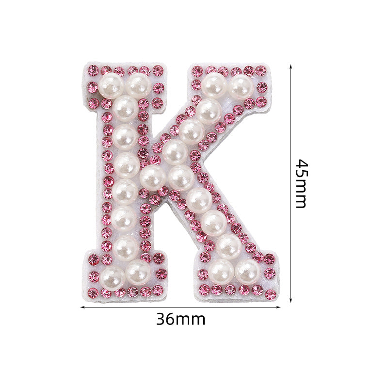 Pink rhinestone pearl letter stickers for clothing DIY, luggage accessories, decorative fabric stickers, 26 English letters hat stickers
