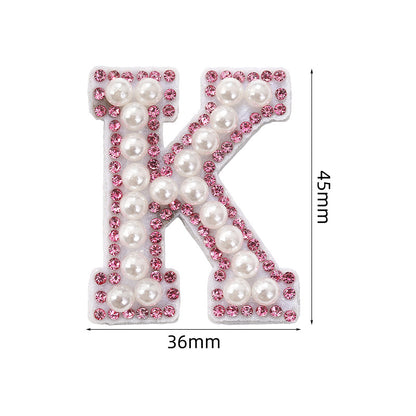 Pink rhinestone pearl letter stickers for clothing DIY, luggage accessories, decorative fabric stickers, 26 English letters hat stickers