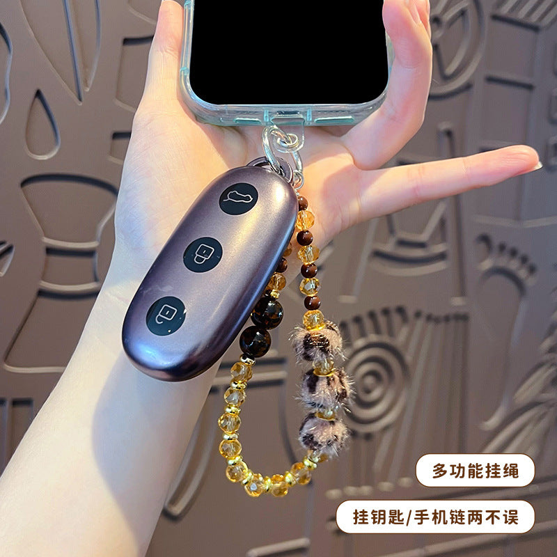 Creative DIY leopard print autumn and winter beaded mobile phone chain high-end keychain pendant women's ins car bag pendant