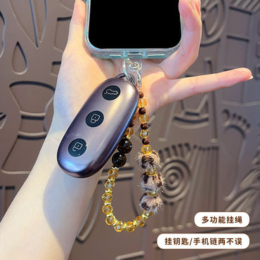 Creative DIY leopard print autumn and winter beaded mobile phone chain high-end keychain pendant women's ins car bag pendant