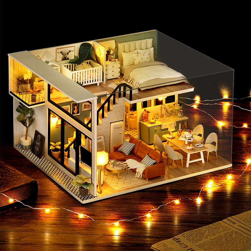Smart Fun House New DIY Cottage Comfortable Life Wooden Handmade Building Model Villa Birthday Gift Female