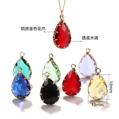 13*18 Transparent Base Waterdrop Glass Diamond Copper Gold Border Flower Claw Single Hanging Diamond Necklace Pendant Clothing DIY Accessory