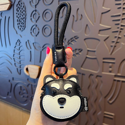 Creative PU leather Shiba Inu keychain doll pendant cute husky couple car keychain bag pendant