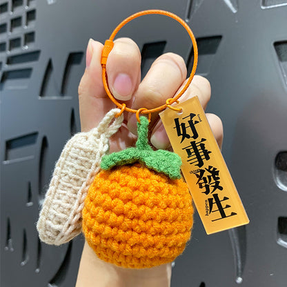 Creative plush weaving good things happen keychain small pendant cartoon crochet persimmon bag bag keychain small gifts