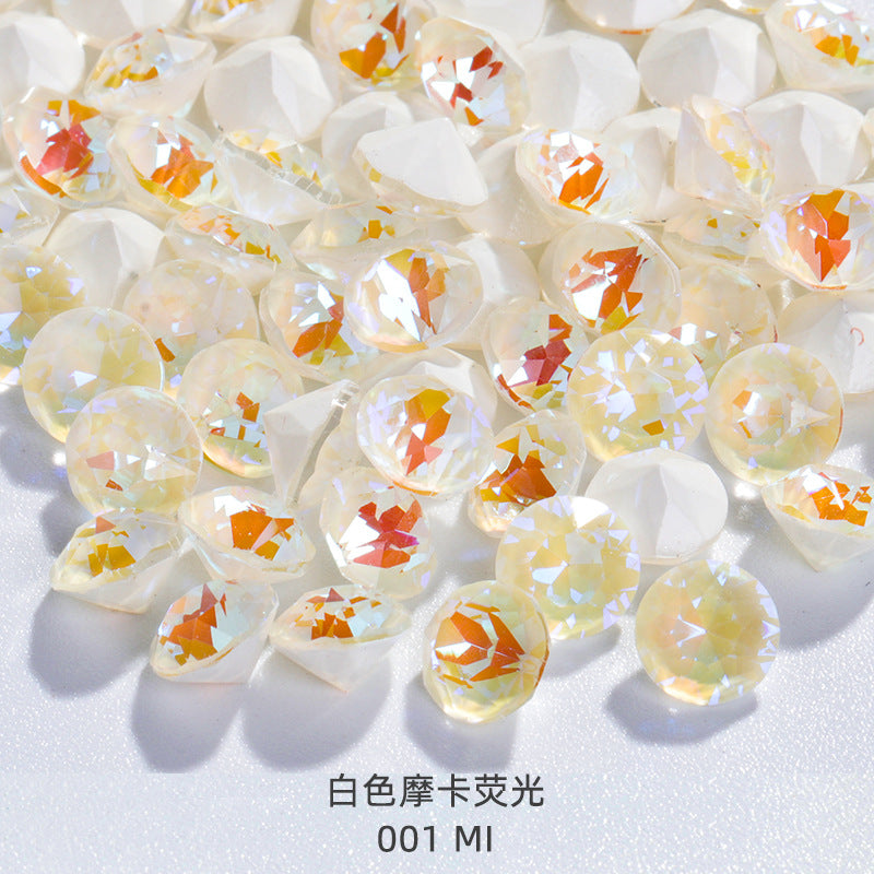 Shiyue Face Round Mocha Luminous Crystal Glass Diamond Pointed Bottom Nail Art Diamond DIY Accessory Match