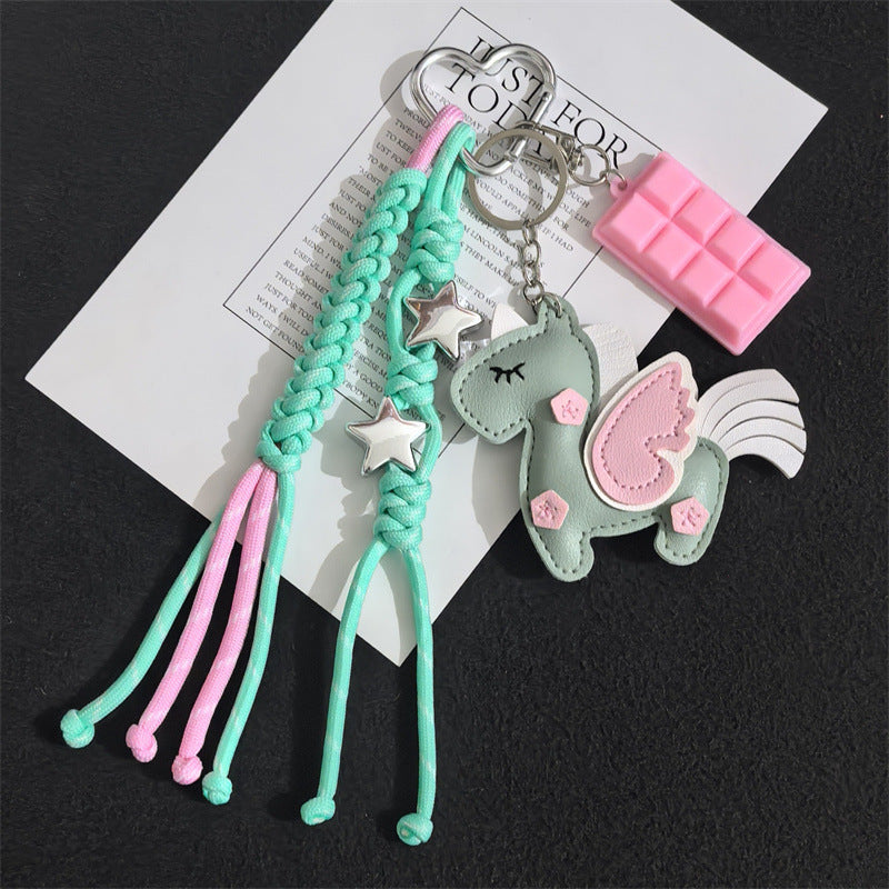 New PU Unicorn Bag Leather Pendant Double Sided Multilayer Unicorn Pegasus Luggage Keychain Charm Accessories
