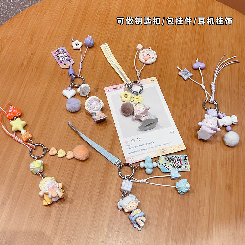 Handmade DIY cute grain change baby bubble keychain doll pendant cartoon beaded bag small carry doll ornament