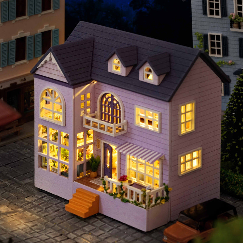 Wisdom House DIY Cottage Mini Home Series Wooden Handmade Can Be Opened and Closed Homemade Multi-level Gift Girls