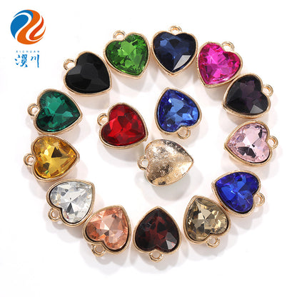 Xichuan zinc alloy peach heart crystal gold base single hanging heart-shaped glass diamond DIY jewelry earrings with diamonds pendant batch