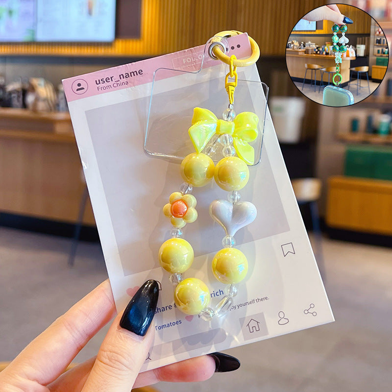 DIY colorful love bow beaded mobile phone chain small pendant couple simple car bag keychain pendant