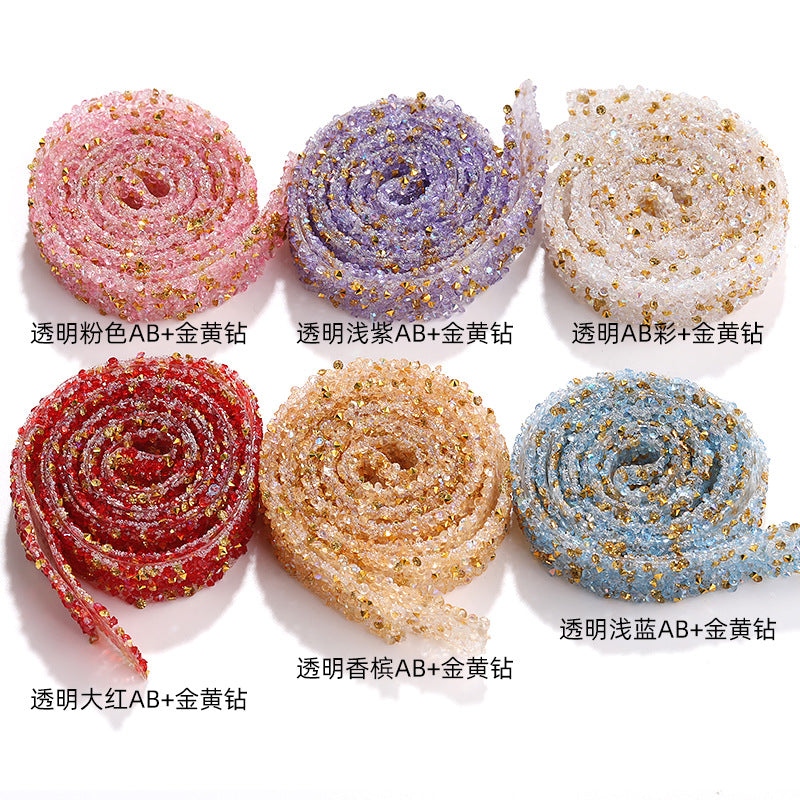 New colorful diamond strip, 1.2cm peel-off, instant adhesive gold resin diamond double-sided tape DIY shoe, bag, headband, accessories