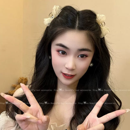 Mesh black bow hair chuck headdress, princess head small scratch clip broken hair, side bangs, clip, forehead hairpin woman