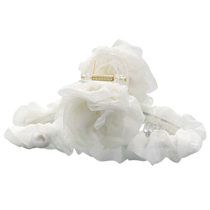 Mesh flower pearl hair grapple clip women's high-end sense 2026 new back of the head plate hairpin shark clip hair accessory