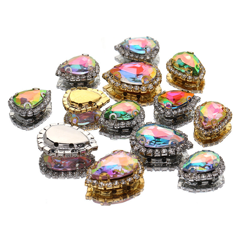 New waterdrop copper crystal buckle with vivid light color thickened base strap hole claw diamond shoes and hats and clothing accessories