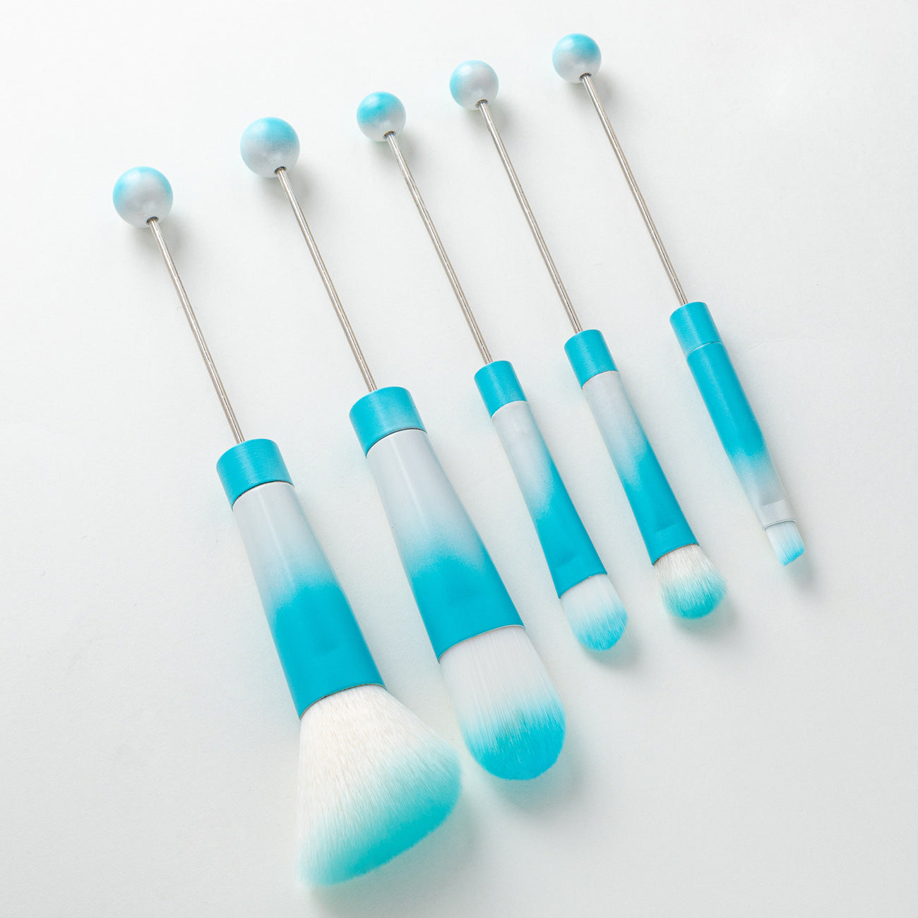 New 5 Pcs DIY Beaded Metal Handle Makeup Brush Set - Contour Concealer Eyeshadow Eyebrow Brush Wholesale