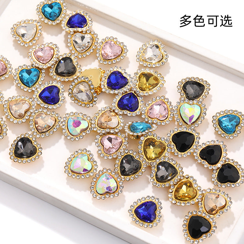 Factory wholesale Peach Heart Sunflower double-layer heart-shaped glass hand-sewn diamond DIY shoes and bags, clothing accessories, accessories