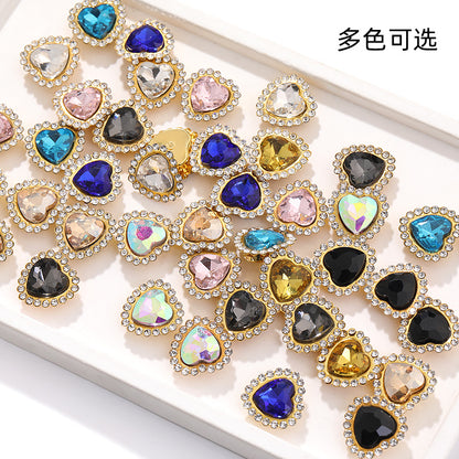 Factory wholesale Peach Heart Sunflower double-layer heart-shaped glass hand-sewn diamond DIY shoes and bags, clothing accessories, accessories