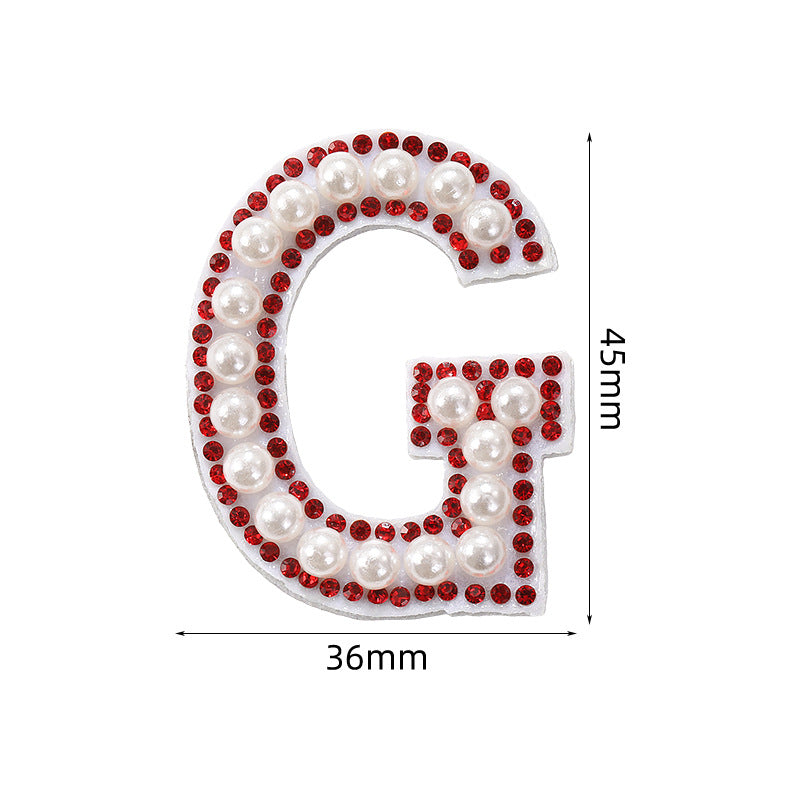 Red diamond 26-letter fabric patch set, hot-flung colored letter patch patch, clothing bag with diamond-embedded fabric patch